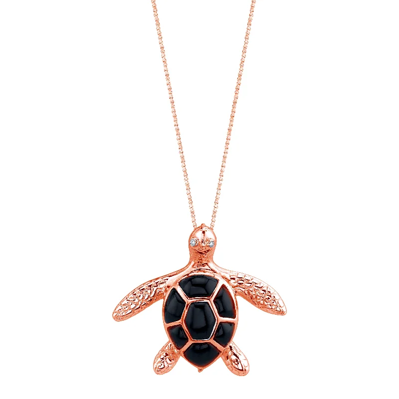 14K Rose Gold Sea Turtle (Honu) Diamond Necklace