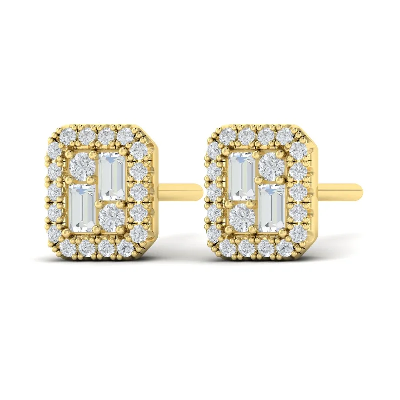 Diamond Halo Studs in 14K Yellow Gold